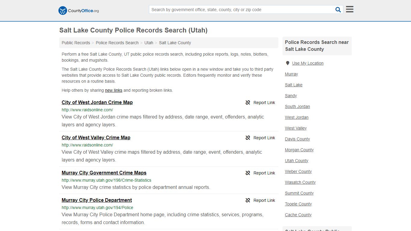 Salt Lake County Police Records Search (Utah) - County Office