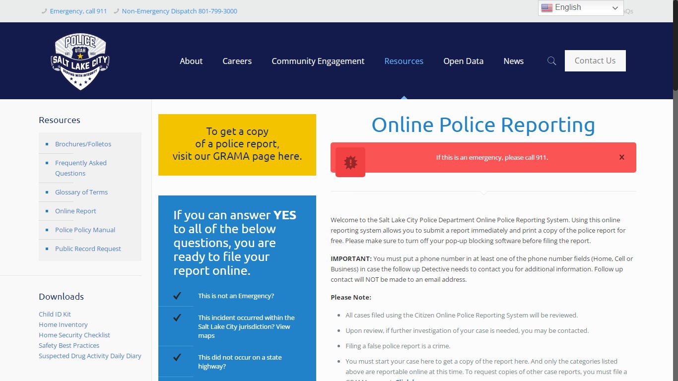 Online Report – SLCPD - Salt Lake City Police Department